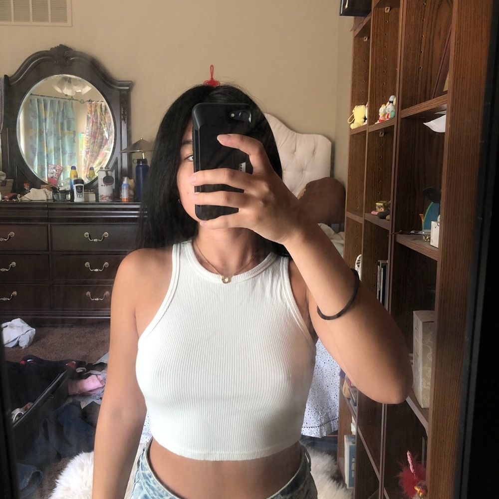 Shein White High Neck Cropped Tank